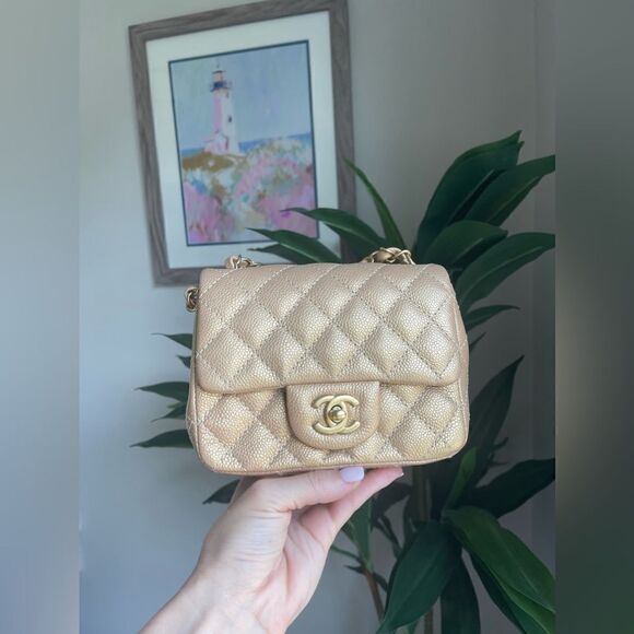 Chanel square mini gold caviar leather & GHW - Picture 13 of 14
